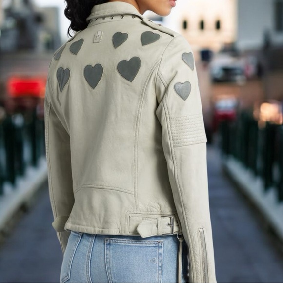 MAURITIUS Reo Heart Detail Leather Moto Jacket Size 3/4 US